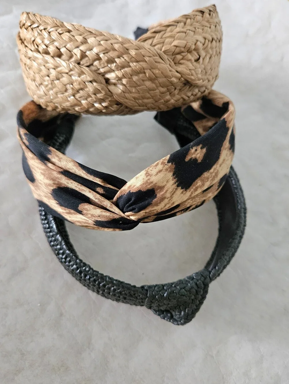 Set 3 Summer Headbands Woven Tan Black And Leopard Animal Print